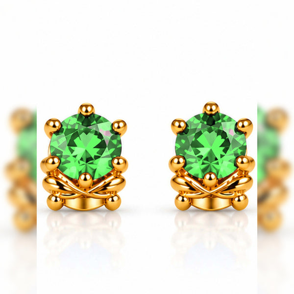 Gold Plated Emerald Green Cubic Zirconia Stud Earrings for Women