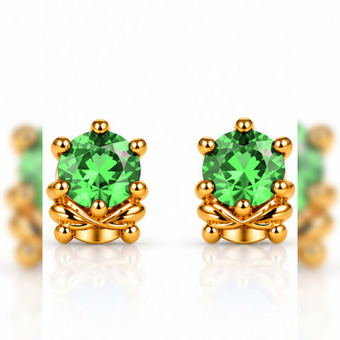 Gold Plated Emerald Green Cubic Zirconia Stud Earrings for Women