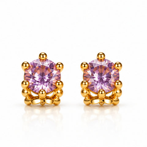 Gold Plated Pink Cubic Zirconia Stud Earrings for Women