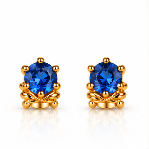 Gold Plated Navy Blue Cubic Zirconia Stud Earrings for Women