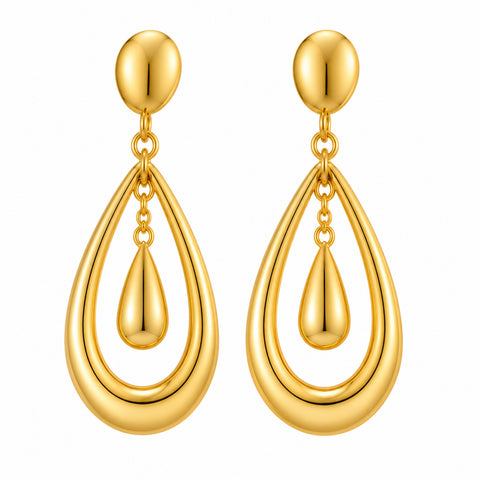 Gold Plated Teardrop Oval Dangle Earrings for Women