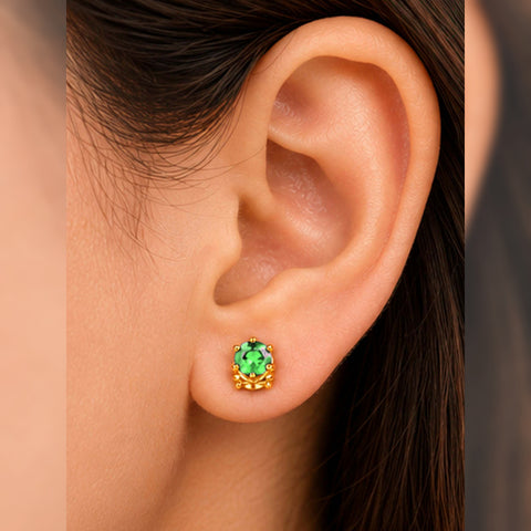 Gold Plated Emerald Green Cubic Zirconia Stud Earrings for Women
