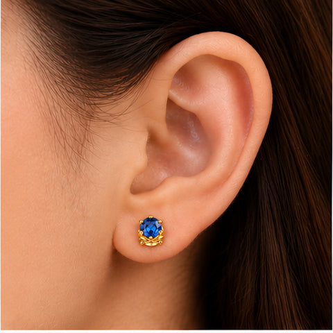 Gold Plated Navy Blue Cubic Zirconia Stud Earrings for Women