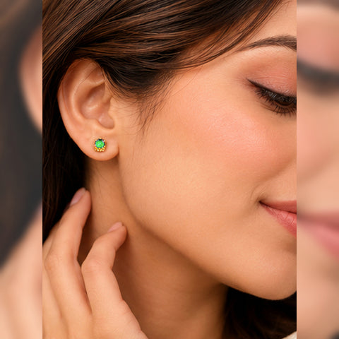 Gold Plated Emerald Green Cubic Zirconia Stud Earrings for Women