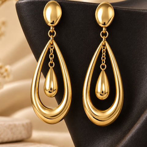 Gold Plated Teardrop Oval Dangle Earrings for Women
