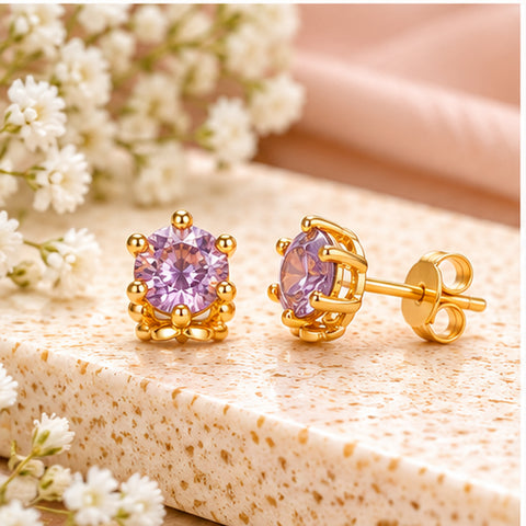Gold Plated Pink Cubic Zirconia Stud Earrings for Women