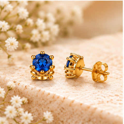 Gold Plated Navy Blue Cubic Zirconia Stud Earrings for Women