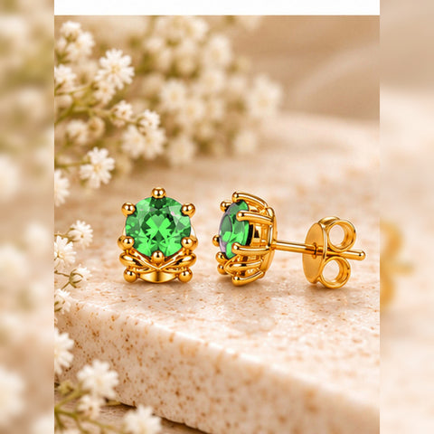 Gold Plated Emerald Green Cubic Zirconia Stud Earrings for Women