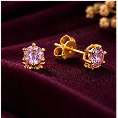 Gold Plated Pink Cubic Zirconia Stud Earrings for Women