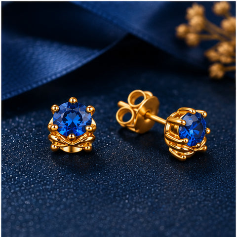 Gold Plated Navy Blue Cubic Zirconia Stud Earrings for Women