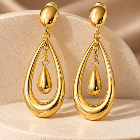 Gold Plated Teardrop Oval Dangle Earrings for Women