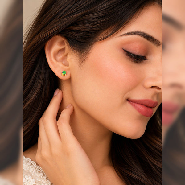 Gold Plated Emerald Green Cubic Zirconia Stud Earrings for Women