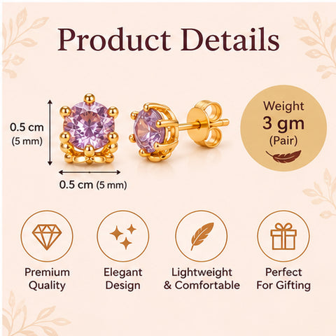 Gold Plated Pink Cubic Zirconia Stud Earrings for Women