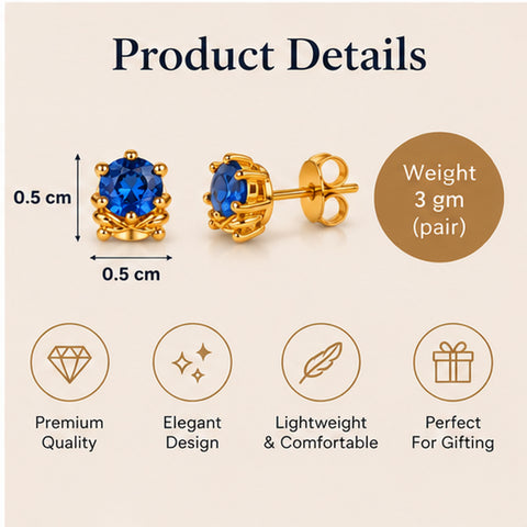 Gold Plated Navy Blue Cubic Zirconia Stud Earrings for Women