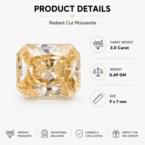 Luxury 3.0 Ct GRA Certified Champagne Moissanite Loose Stone 9x7mm Radiant Cut | Premium VVS Clarity Sparkling Diamond-Like Gemstone for Engagement Rings, Pendants, Earrings & Custom Fine Jewelry | Stone Only