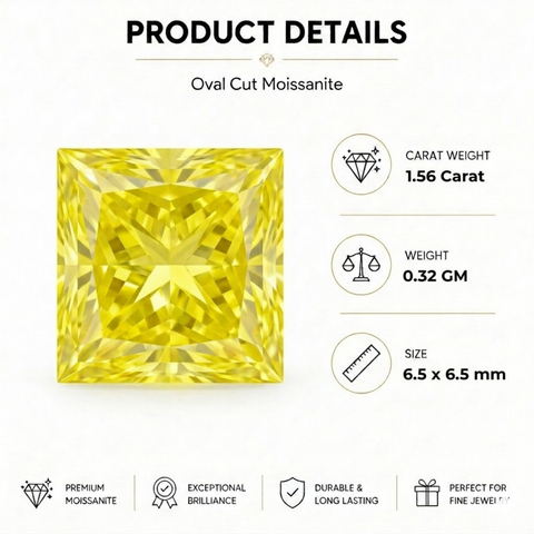 Luxury 1.56 Carat Oval Cut Moissanite Loose Stone 6.5x6.5mm – Golden Yellow Color VVS1 Clarity with GRA Certificate | Brilliant Diamond-Like Certified Gemstone for Rings, Pendants, Earrings & Custom Jewelry | Stone Only