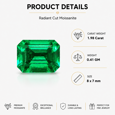 Luxury 1.98 Ct Certified Lab Grown Emerald Gemstone | Premium Emerald Cut Octagon Green Loose Stone | Brilliant Fine Jewelry Gem for Rings, Pendants, Earrings & Custom Jewelry Men And Women | Stone Only