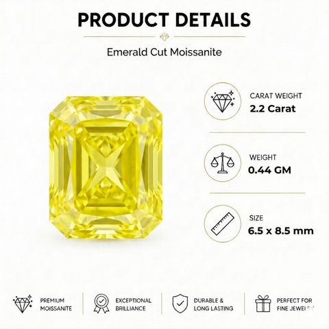 Luxury 2.2 Carat Oval Cut Moissanite Loose Stone 6.5x8.5mm – Yellow Color VVS1 Clarity with GRA Certificate | Brilliant Diamond-Like Certified Gemstone for Rings, Pendants, Earrings & Custom Jewelry Men &  Women | Stone Only