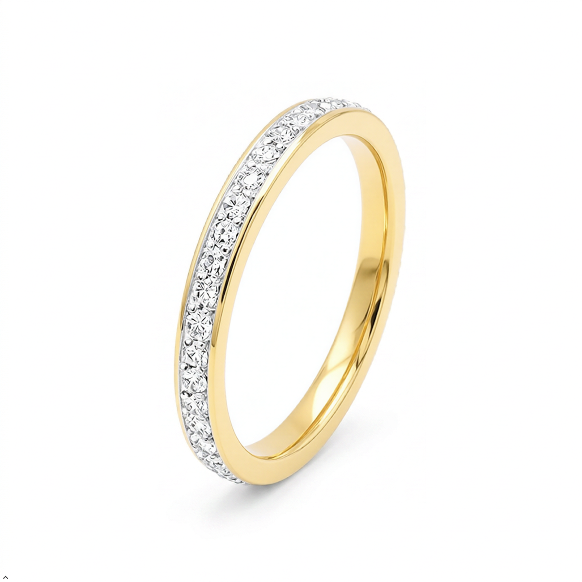 Bria By Saar Stainless Steel Golden Adjustable Gold-Plated Ring With Zircon For Women & Girls | Elegant Anti-Tarnish Statement Finger Ring | Lightweight Daily Wear Fashion Jewellery | (Size- 8)