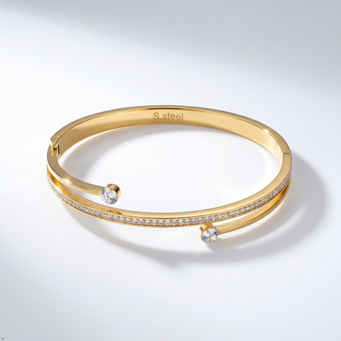 Bria By Saar Stainless Steel Golden Adjustable Gold Plated Kada Bracelet With Greek Key Pattern For Women | Premium Anti-Tarnish Open Cuff Bracelet | Stylish Daily Wear Fashion Jewellery