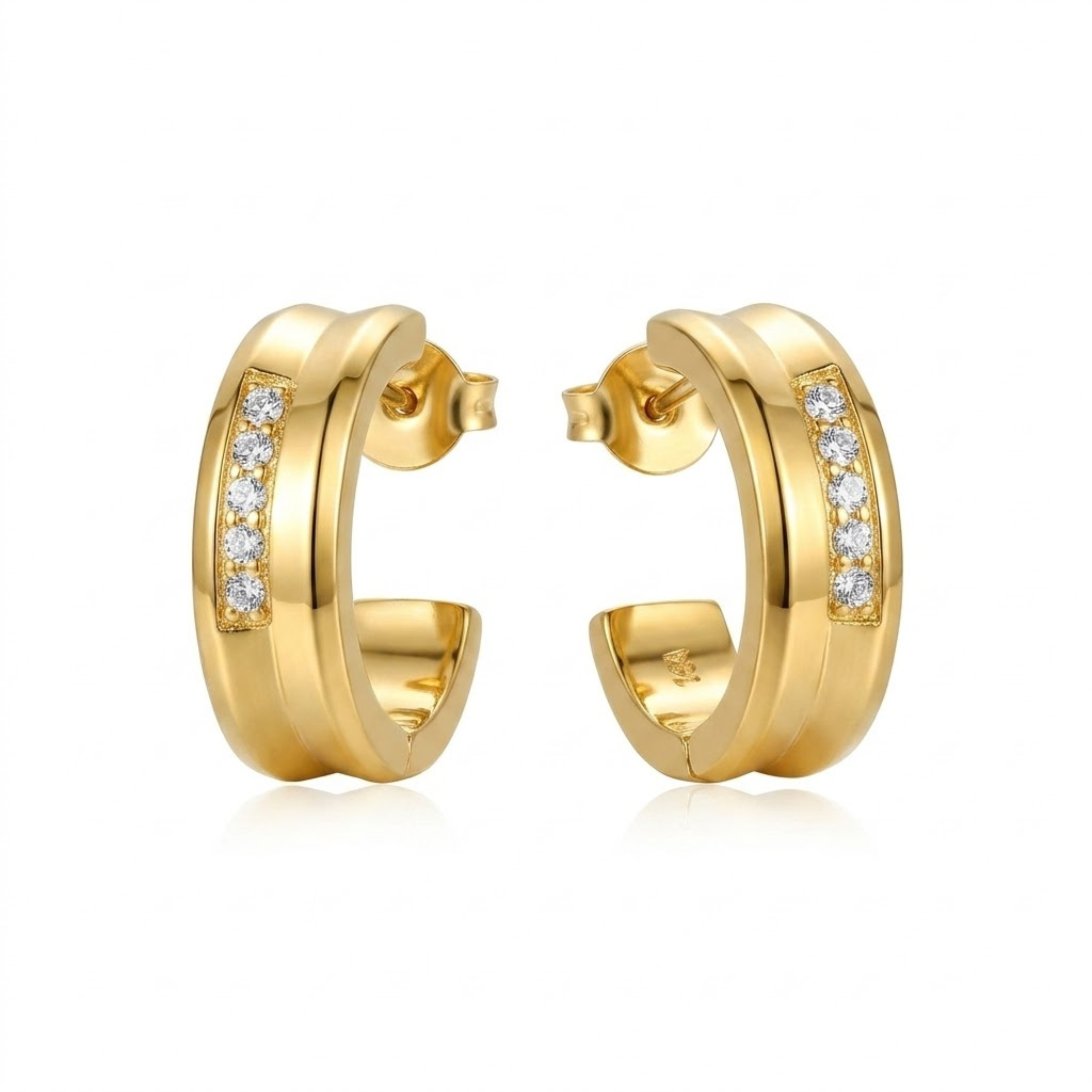 Bria By Saar Copper Gold-Plated Cubic Zirconia Stud Earrings For Women & Girls | Premium Glossy Finish Anti-Tarnish Earrings | Stylish Daily Wear Fashion Jewellery For Party, Casual & Gifting (Pair)