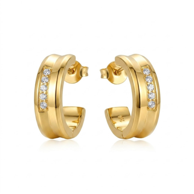 Bria By Saar Copper Gold-Plated Cubic Zirconia Stud Earrings For Women & Girls | Premium Glossy Finish Anti-Tarnish Earrings | Stylish Daily Wear Fashion Jewellery For Party, Casual & Gifting (Pair)
