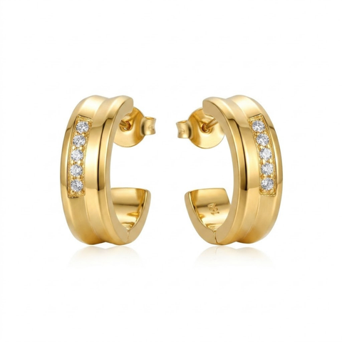 Bria By Saar Copper Gold-Plated Cubic Zirconia Stud Earrings For Women & Girls | Premium Glossy Finish Anti-Tarnish Earrings | Stylish Daily Wear Fashion Jewellery For Party, Casual & Gifting (Pair)