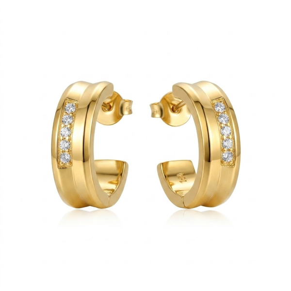 Copper Gold-Plated Cubic Zirconia Stud Earrings For Women & Girls | Premium Glossy Finish Anti-Tarnish Earrings | Stylish Daily Wear Fashion Jewellery For Party, Casual & Gifting ( Pair of 1 )
