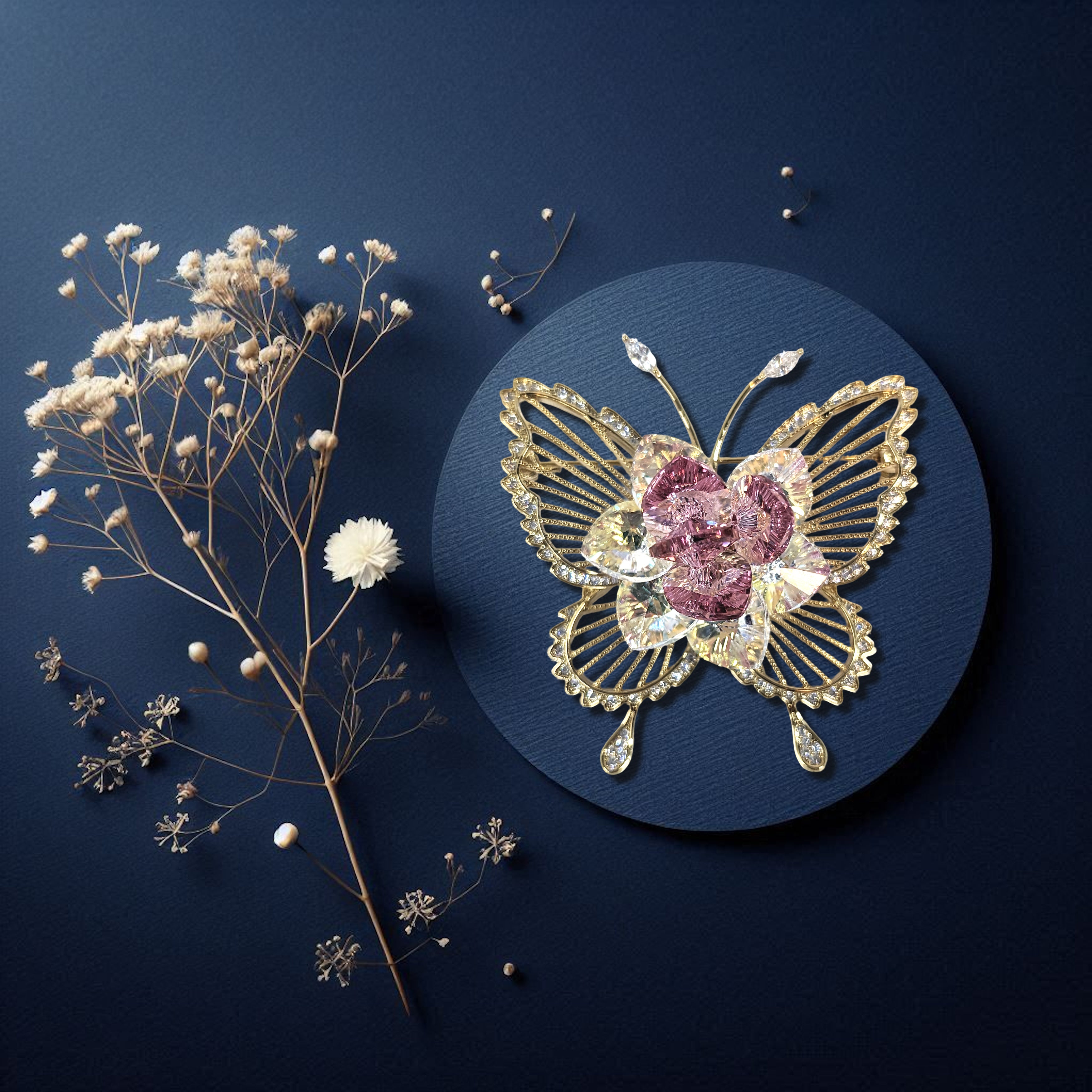 Exquisite Floral Butterfly Brooch – Silver-Tone with Cubic Zirconia