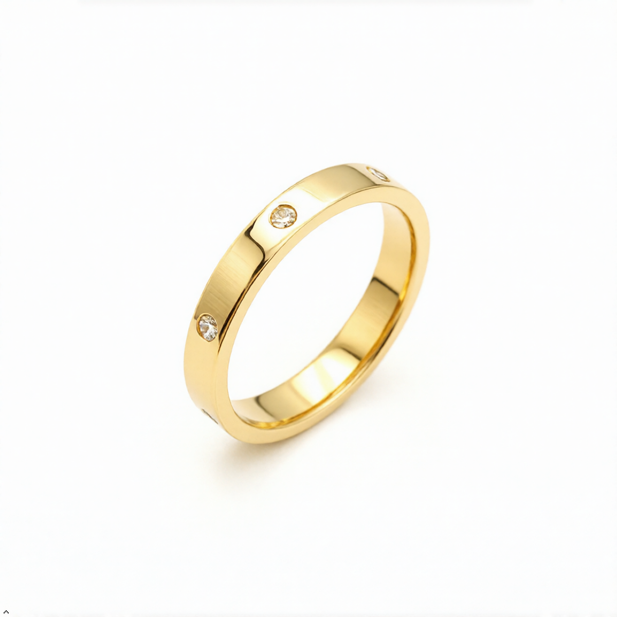 Bria By Saar Stainless Steel Golden Geometric Link Ring With Cubic Zirconia For Women | Gold-Plated Statement Finger Ring | Stylish Anti-Tarnish Fashion Jewellery For Daily Wear, Party & Gifting | (Size- 9)