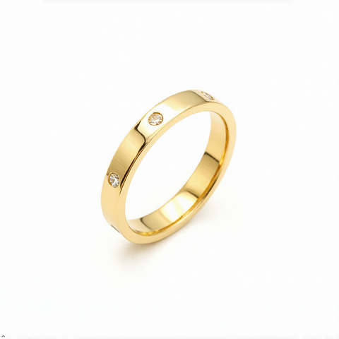 Bria By Saar Stainless Steel Golden Geometric Link Ring With Cubic Zirconia For Women | Gold-Plated Statement Finger Ring | Stylish Anti-Tarnish Fashion Jewellery For Daily Wear, Party & Gifting | (Size- 9)
