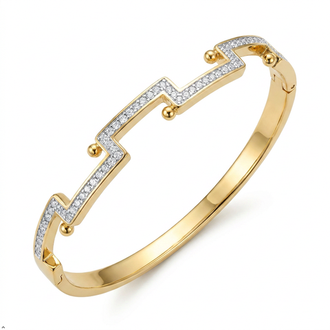 Bria By Saar Stainless Steel Golden Adjustable Gold Plated Kada Bracelet With Greek Key Pattern For Women | Premium Anti-Tarnish Open Cuff Bracelet | Stylish Daily Wear Fashion Jewellery