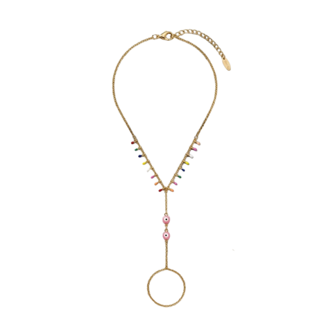 Bria By Saar 18K Gold Evil Eye Hathphool For Women & Girls | Gold-Plated Anti-Tarnish Fashion Jewellery | Elegant Daily Wear Hand Bracelet For Party, Casual & Gifting
