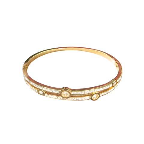 Bria By Saar Stainless Steel Golden Adjustable Gold Plated Kada Bracelet With Greek Key Pattern For Women | Premium Anti-Tarnish Open Cuff Bracelet | Stylish Daily Wear Fashion Jewellery