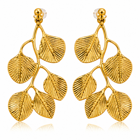 Gold Plated Teardrop Leaf Dangle Earrings for Women
