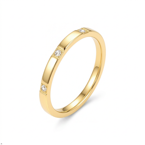 Bria By Saar Stainless Steel Golden Cubic Zirconia Gold-Plated Ring For Men & Women | Premium Crystal Studded Fashion Band | Anti-Tarnish Stylish Daily Wear Jewellery Gift | (Size- 9)