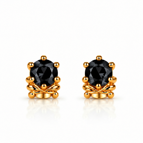 Gold Plated Black Cubic Zirconia Stud Earrings for Women