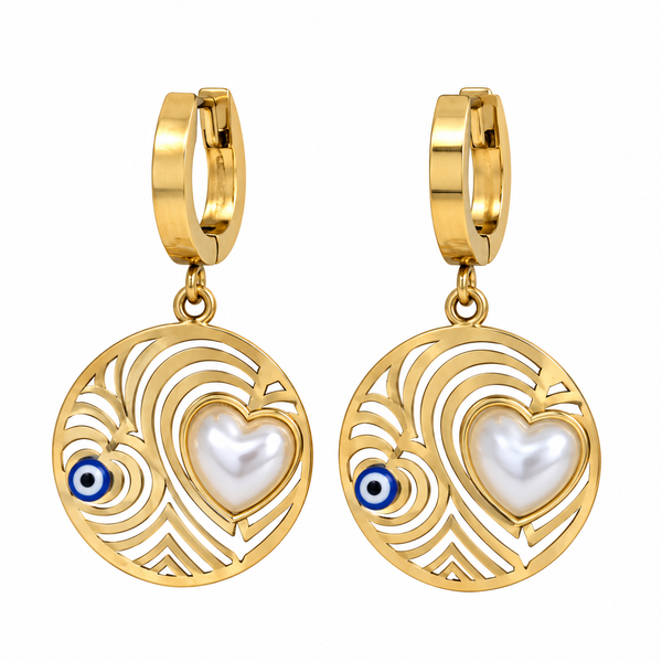 Gold Plated Heart Pearl Earrings for Women, Stainless Steel