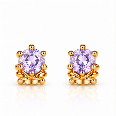 Gold Plated Purple Cubic Zirconia Stud Earrings for Women