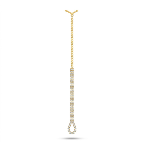 18K Gold Crystal Chain Mangtika For Men & Women | Premium Glossy Finish Anti-Tarnish Forehead Jewellery | Stylish Traditional & Party Wear Fashion Accessory For Wedding, Festive & Gifting