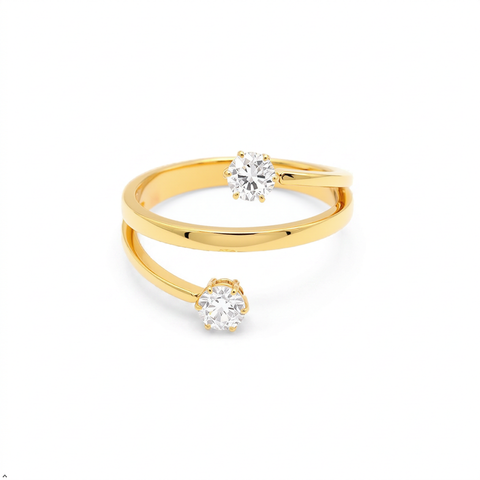 Bria By Saar Stainless Steel Golden Adjustable Gold-Plated Ring With Zircon For Women & Girls | Elegant Anti-Tarnish Statement Finger Ring | Lightweight Daily Wear Fashion Jewellery | (Size- 8)
