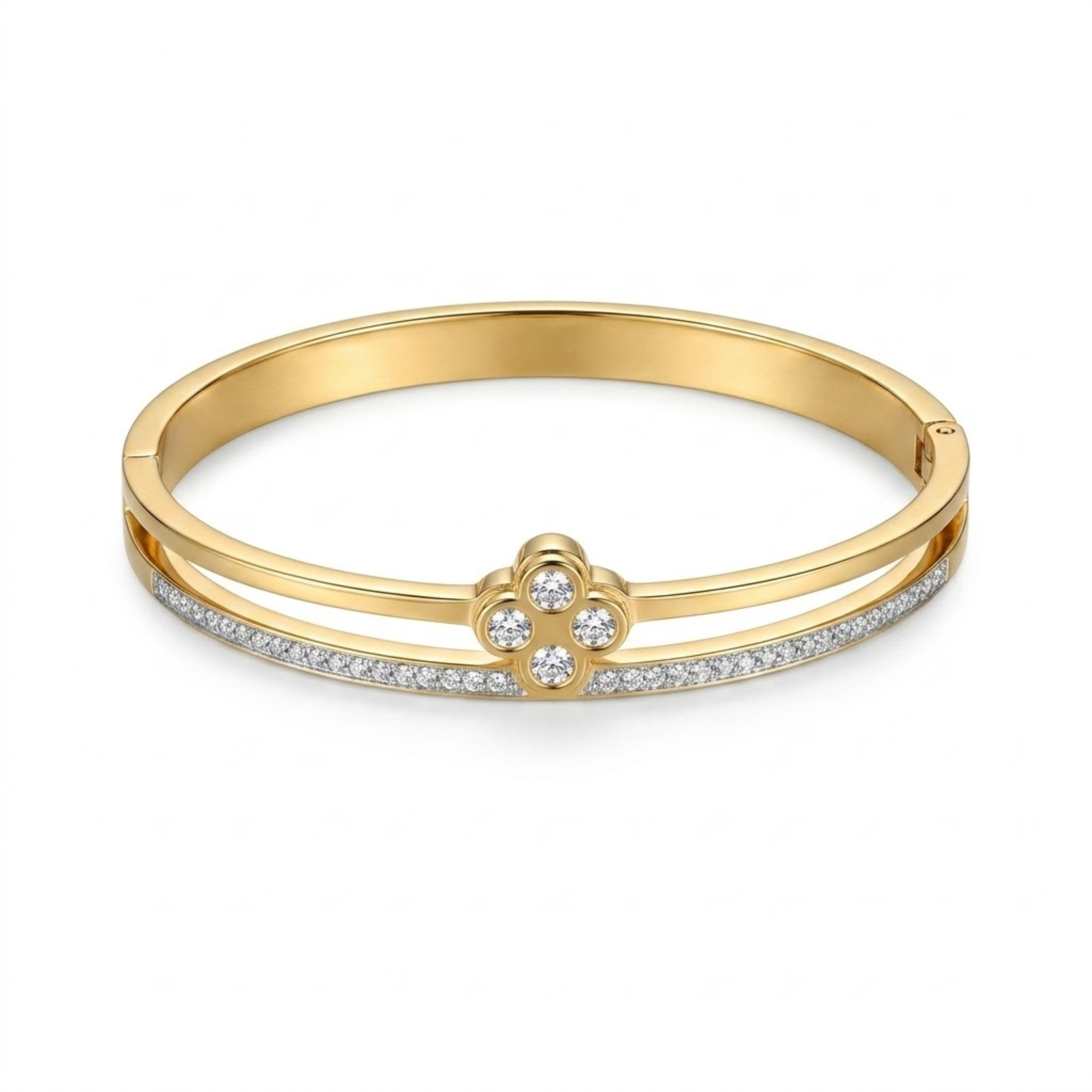 Bria By Saar Stainless Steel Golden Adjustable Gold Plated Kada Bracelet With Greek Key Pattern For Women | Premium Anti-Tarnish Open Cuff Bracelet | Stylish Daily Wear Fashion Jewellery