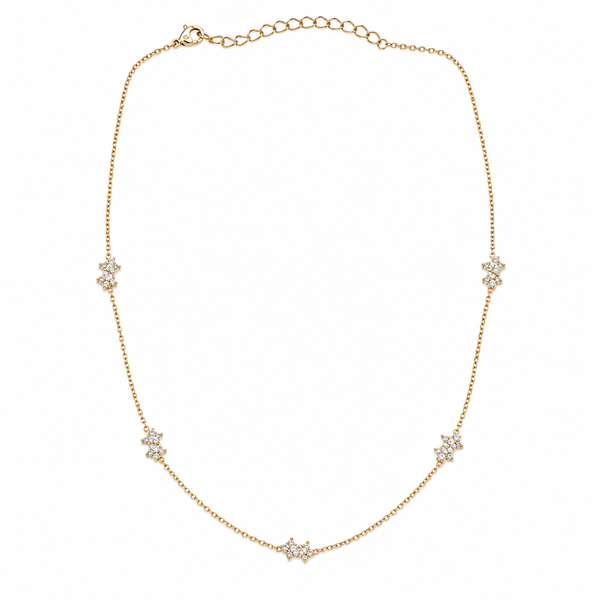 Bria By Saar 18K Gold Station Necklace With Clover Charm Chain For Men & Women | Premium Glossy Finish Anti-Tarnish Necklace | Stylish Daily Wear Fashion Jewellery For Party, Casual & Gifting