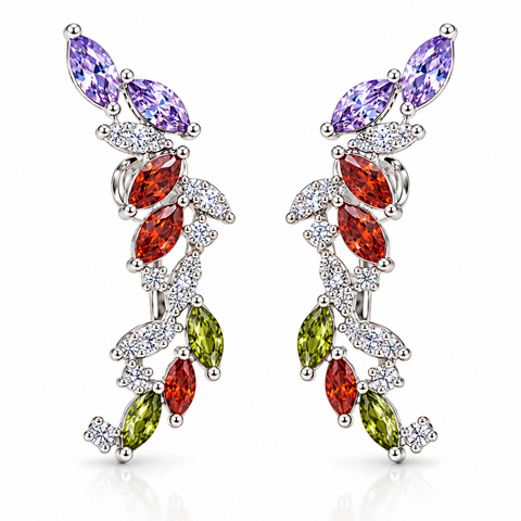 Multicolor Crystal Branch Dangle Earrings for Women, Silver Tone