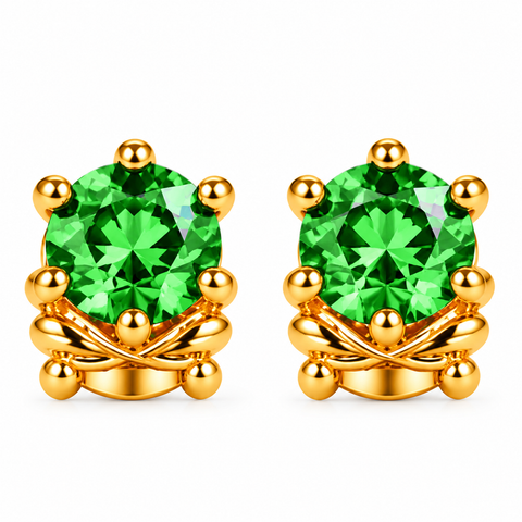 Gold Plated Emerald Green Cubic Zirconia Stud Earrings for Women