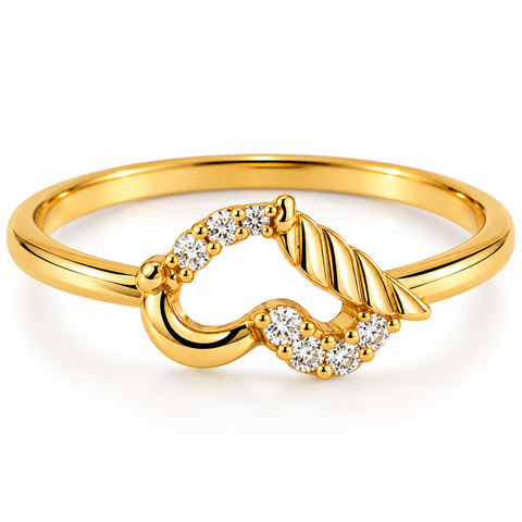 Gold Plated Crystal Heart Ring for Women, Cubic Zirconia, Size 6