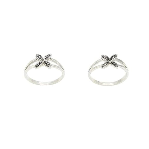 BRIA BY SAAR 925 Sterling Silver Adjustable Ring/Toe Ring for Women & Girls | Floral Cross Marcasite Design with Oxidized Antique Finish | Hypoallergenic Fine Jewelry Gift