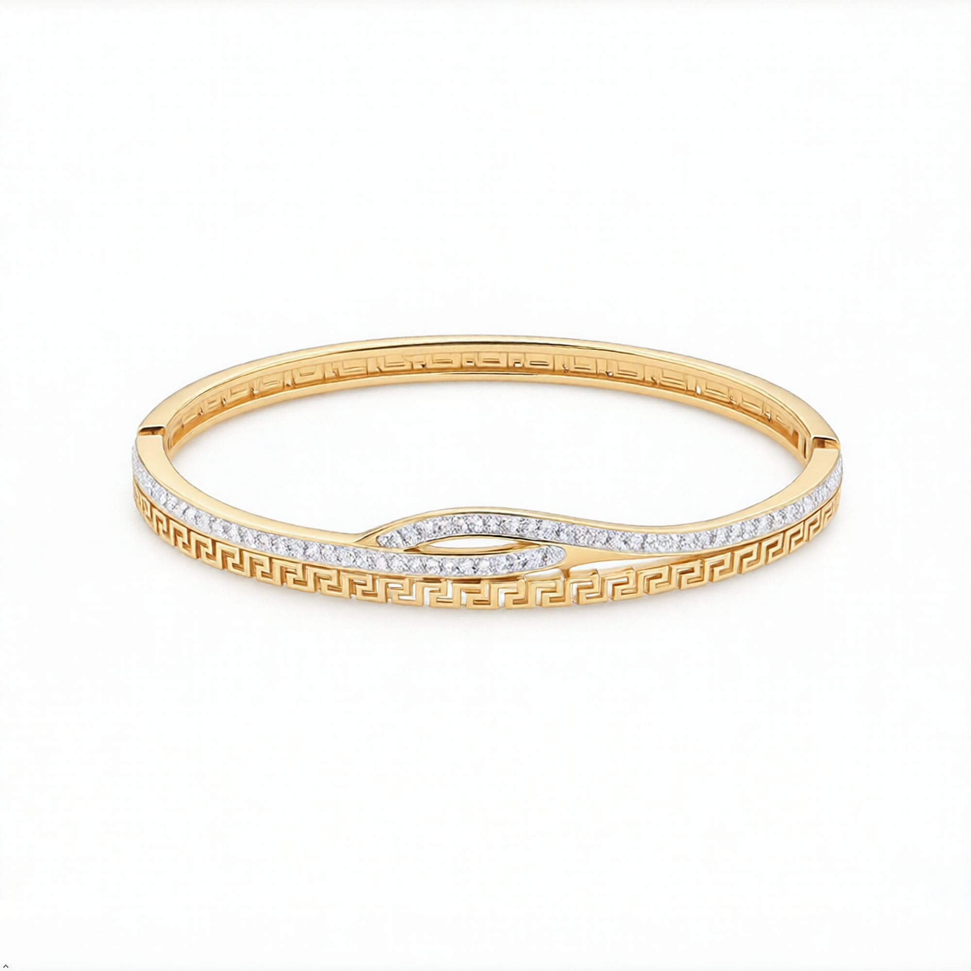 Bria By Saar Stainless Steel Golden Adjustable Gold Plated Kada Bracelet With Greek Key Pattern For Women | Premium Anti-Tarnish Open Cuff Bracelet  Stylish Daily Wear Fashion Jewellery