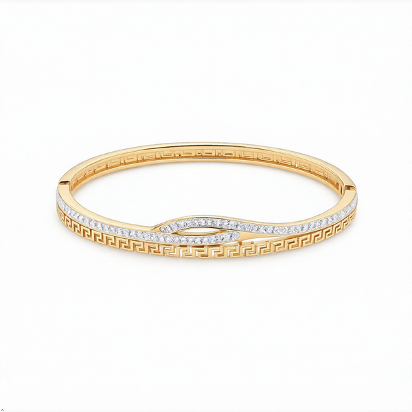 Stainless Steel Golden Adjustable Gold Plated Kada Bracelet With Greek Key Pattern For Women | Premium Anti-Tarnish Open Cuff Bracelet  Stylish Daily Wear Fashion Jewellery