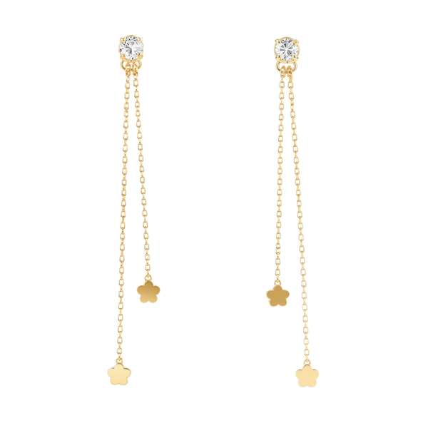 18K Gold Plated Crystal Tassel Earrings for Women & Girls | Korean Style Long Chain Floral Drop Earrings | Anti Tarnish Lightweight Party Wear Fashion Jewellery(Pair of 1)